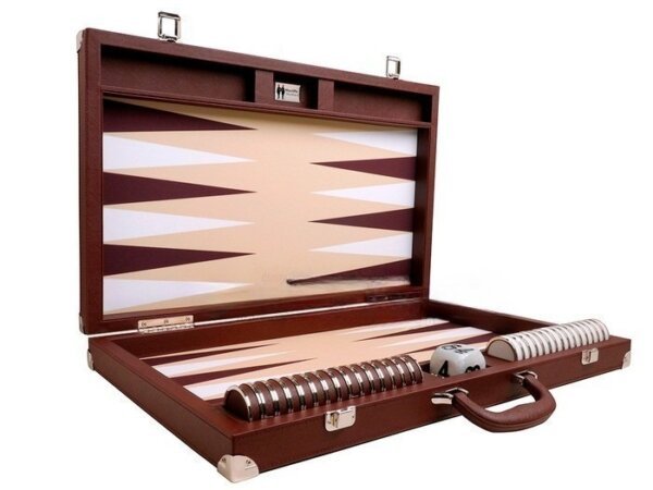 Wycliffe Brothers® 23-inch Backgammon Set with 1.75-inch Nickel Checkers - Brown Case with Beige Field - Prestige Class - Image 2