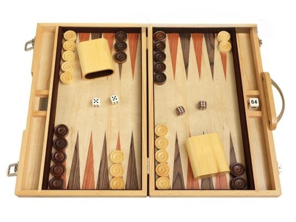 15-inch Wood Backgammon Set - Olive Starburst