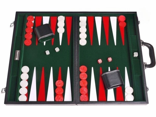 18-inch Leatherette Backgammon Set - Inlaid Velvet Field - Black/Green