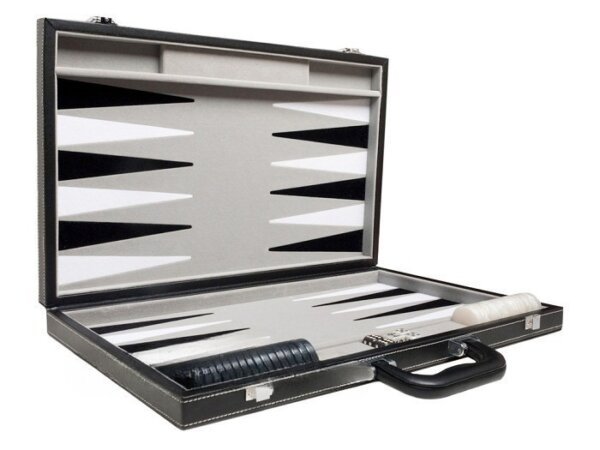 18-inch Leatherette Backgammon Set - Inlaid Velvet Field - Black/Grey - Image 2