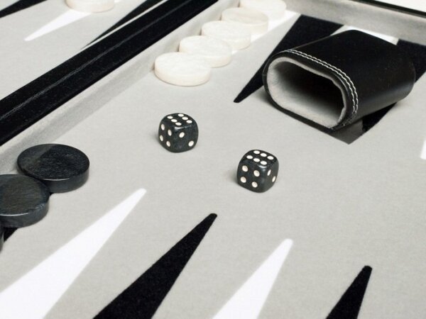 18-inch Leatherette Backgammon Set - Inlaid Velvet Field - Black/Grey - Image 5