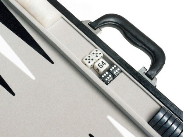 18-inch Leatherette Backgammon Set - Inlaid Velvet Field - Black/Grey - Image 3