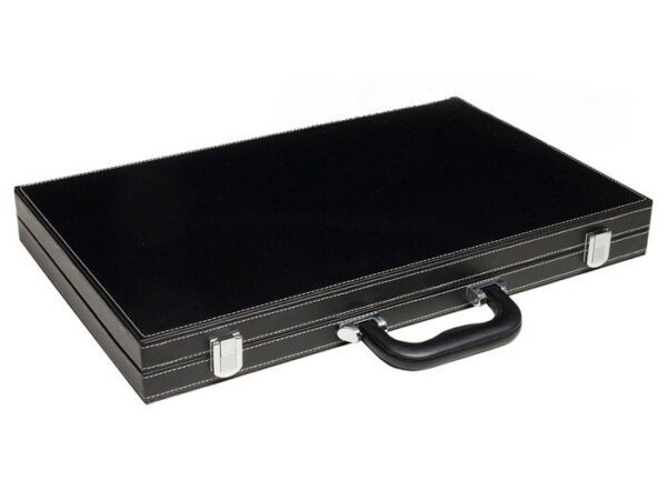 18-inch Leatherette Backgammon Set - Inlaid Velvet Field - Black/Grey - Image 4