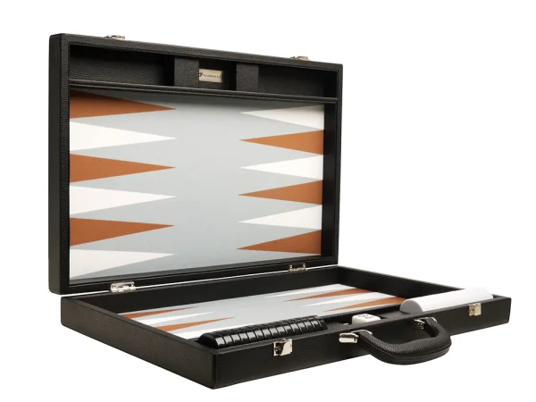 19-inch Premium Backgammon Set - Black with White and Rum Points - Image 2