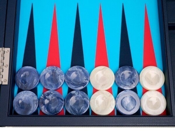 Wycliffe Brothers® 24-inch Backgammon Set with 2-inch Checkers - Blue Case with Light Blue Field - Club Class - Image 4