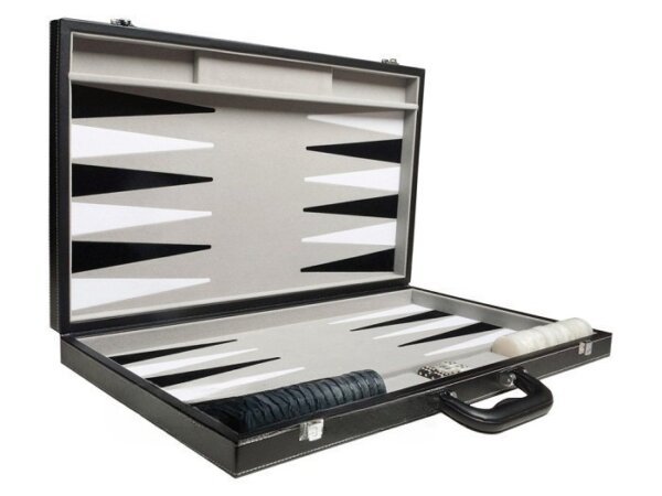 21-inch Tournament Backgammon Set - Inlaid Velvet Field - Black/Grey - Image 2