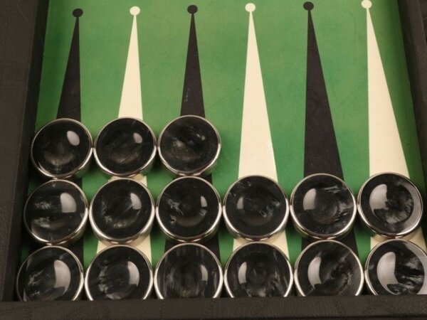 Chrome Rimmed Fingerdish Backgammon Checkers - Black - ArtGammon