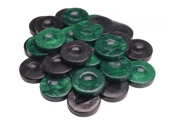 Backgammon Checkers - High Gloss Acrylic - Black & Green (1 1/2in. Dia.) - Set of 30