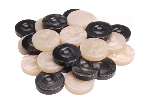 Backgammon Checkers - High Gloss Acrylic - Black & Ivory (1 1/2in. Dia.) - Set of 30
