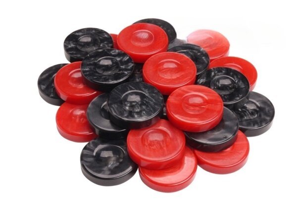 Backgammon Checkers - High Gloss Acrylic - Black & Red (1 1/2in. Dia.) - Set of 30