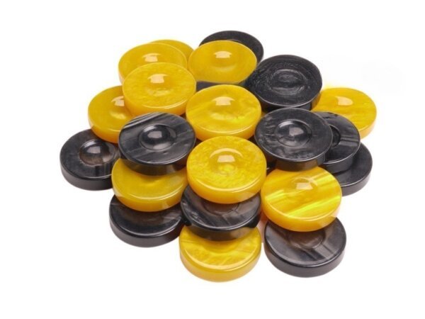 Backgammon Checkers - High Gloss Acrylic - Black & Yellow (1 1/2in. Dia.) - Set of 30