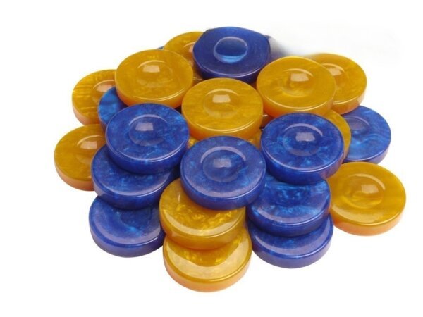 Backgammon Checkers - High Gloss Acrylic - Blue & Yellow (1 1/2in. Dia.) - Set of 30