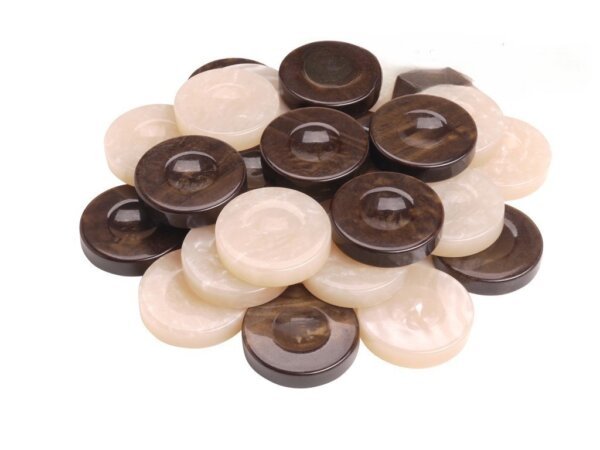 Backgammon Checkers - High Gloss Acrylic - Brown & Ivory (1 1/2in. Dia.) - Set of 30