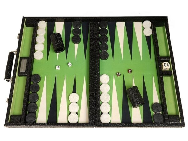 GammonVillage Tournament Backgammon Set - Champion Class - Black with Green Field