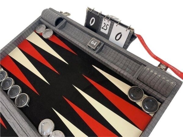 Championship Size Backgammon Set & Chrome Checkers Gray - Image 2