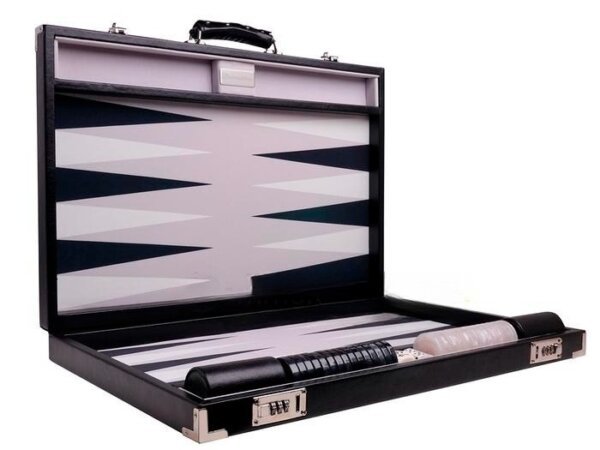 GammonVillage Tournament Backgammon Set - Club Class - Black Case with Grey Field - 2-inch Checkers - Image 2