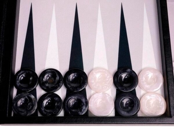 GammonVillage Tournament Backgammon Set - Club Class - Black Case with Grey Field - 2-inch Checkers - Image 3