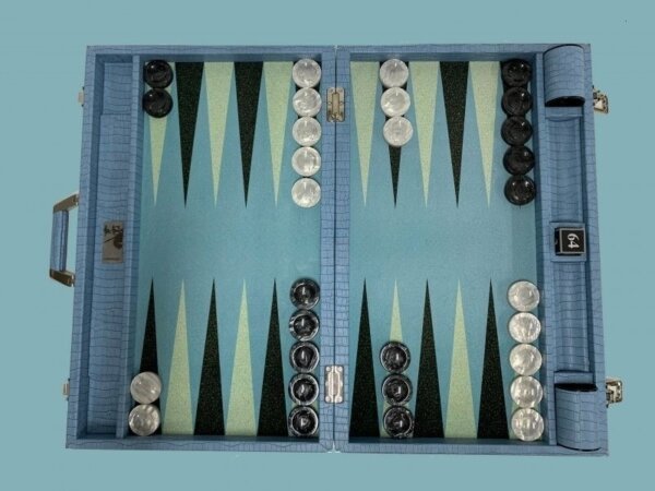 Competition Size Backgammon Set Blue Croco Set