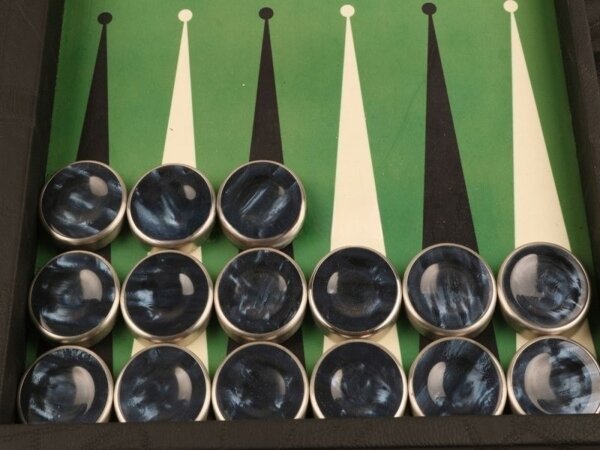 Chrome Rimmed Fingerdish Backgammon Checkers - Dark Blue - ArtGammon