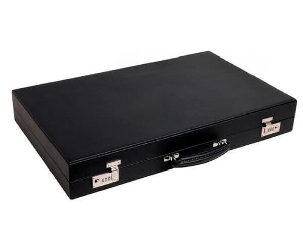 Excalibur Leather Backgammon Set - EXC03 - Black Case with Tangerine Field - Image 6