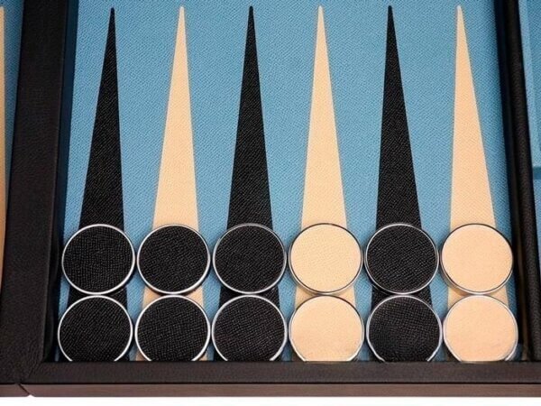 Excalibur Leather Backgammon Set - EXC04 - Black Case with Sky Blue Field - Image 3