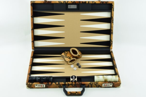 "Embossed Leather With Python Pattern" - Special Edition Sand-Black-White FTH Tournament Size Backgammon Board. 45mm Checkers - Image 2
