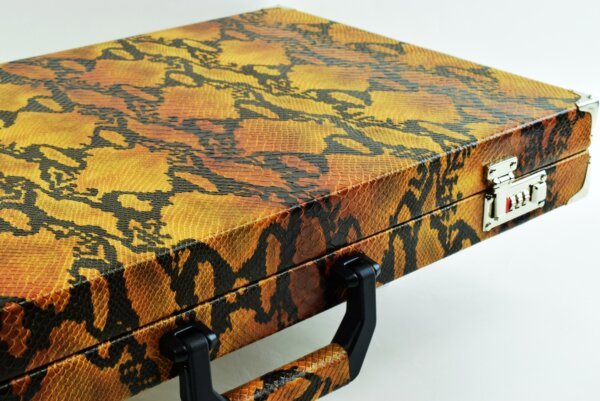 "Embossed Leather With Python Pattern" - Special Edition Sand-Black-White FTH Tournament Size Backgammon Board. 45mm Checkers - Image 5