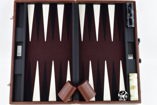 "Mocha Alligator" - Special Edition Brown-Black-White FTH Tournament Size Backgammon Board. 45mm Checkers - Image 4