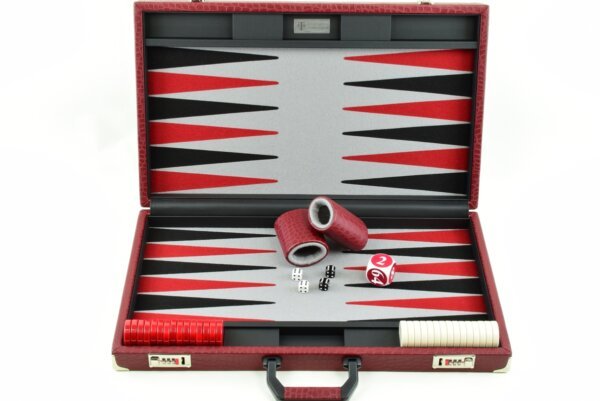 "Red Crocodile" - Special Edition Gray-Black-Red FTH Tournament Size Backgammon Board. 45mm Checkers - Image 2