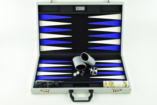 "Silver Ostrich" - Special Edition Black-Blue-White FTH Tournament Size Backgammon Board - Image 2