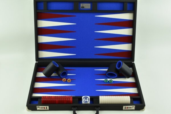 Titan Series Blue-Red-White Backgammon Set. 50mm (2") Red & White Checkers - Image 2