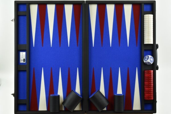 Titan Series Blue-Red-White Backgammon Set. 50mm (2") Red & White Checkers - Image 4