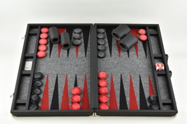 Titan Series Flecked Dark Gray - Red/Black Backgammon Set. 50mm (2 inch) Gray & Red Checkers
