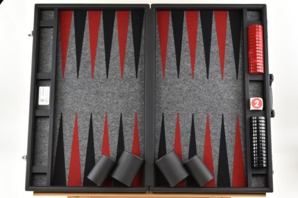 Titan Series Flecked Dark Gray - Red/Black Backgammon Set. 50mm (2 inch) Gray & Red Checkers - Image 4