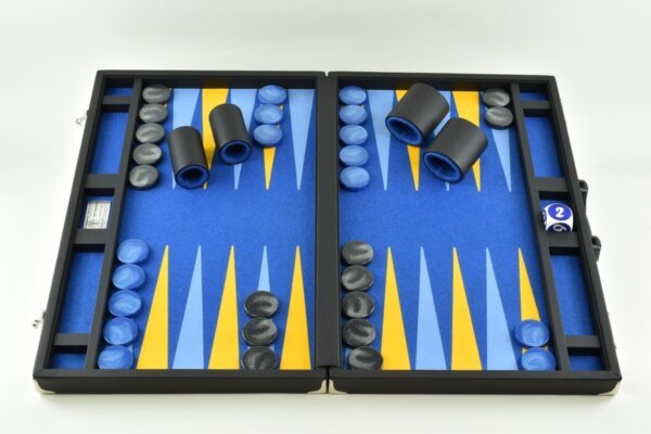 Titan Series Pacific Blue- Yellow/Blue Backgammon Set. 50mm (2 inch) Checkers