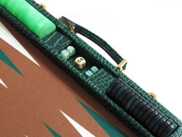 Hector Saxe Faux Croco Backgammon Set - Emerald Green - Image 5