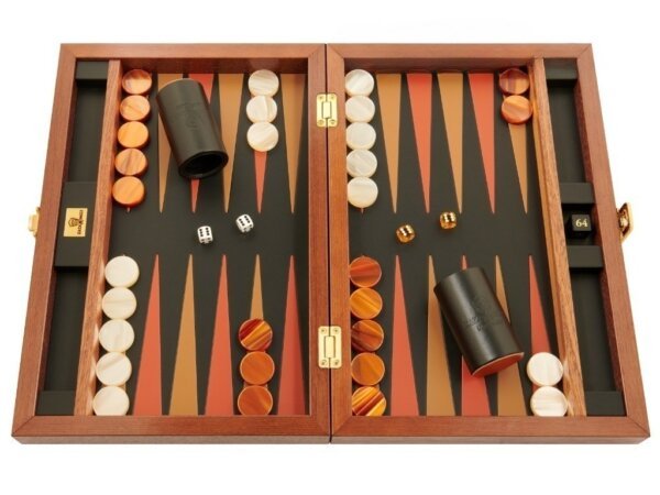 Zaza & Sacci® Folding Wood Backgammon Set - Model ZS-004 - Medium - Leather/Mahogany