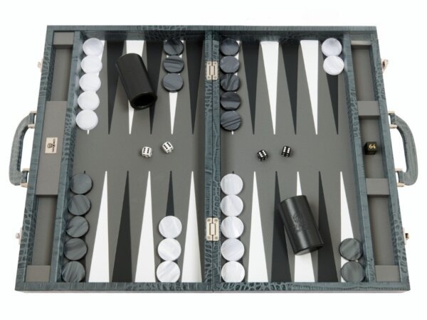 Zaza & Sacci® Leather Backgammon Set - Model ZS-501 - Medium - Croco Grey