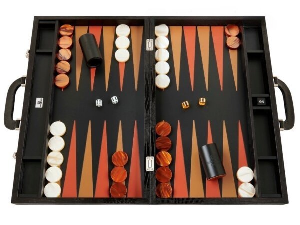 Zaza & Sacci® Leather Backgammon Set - Model ZS-612 - Large - Black Lizard
