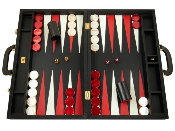 Zaza & Sacci® Leather Backgammon Set - Model ZS-612 - Large - Red and Black