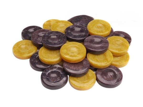 Backgammon Checkers - High Gloss Acrylic - Purple & Yellow (1 1/2in. Dia.) - Set of 30