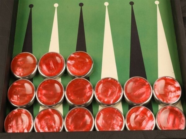 Chrome Rimmed Fingerdish Backgammon Checkers - Red - ArtGammon