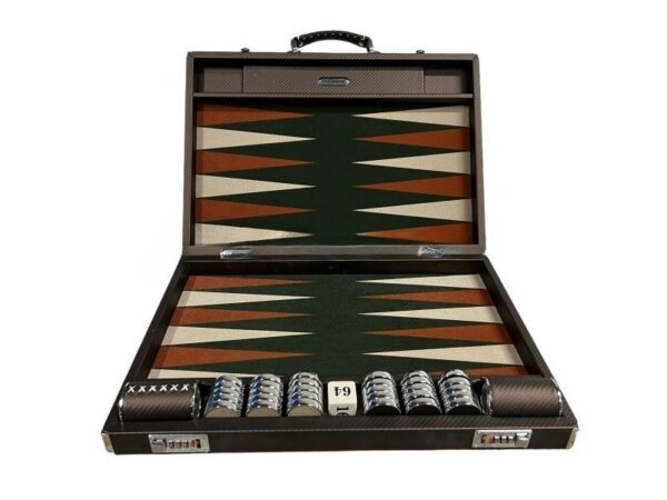 Tournament Size Chocolate Color Carbon Fiber Backgammon Set - Image 2