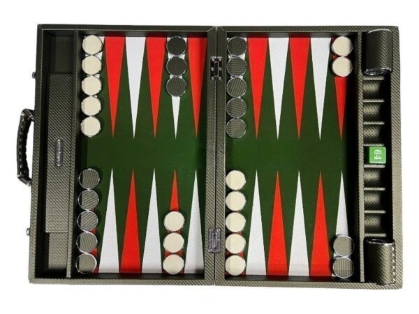 Tournament Size Green Color Carbon Fiber Backgammon Set
