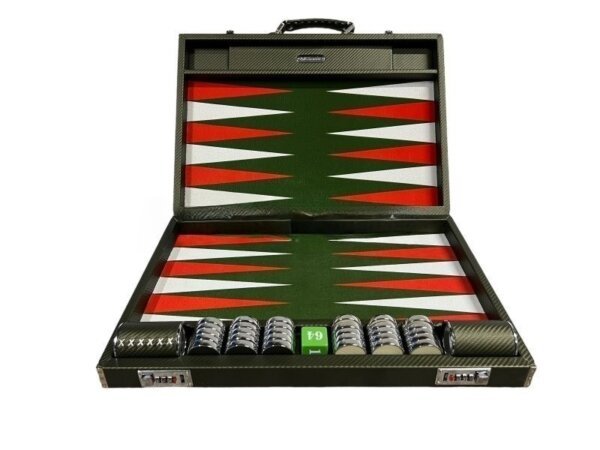Tournament Size Green Color Carbon Fiber Backgammon Set - Image 2