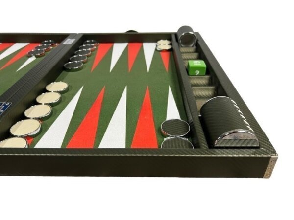 Tournament Size Green Color Carbon Fiber Backgammon Set - Image 4