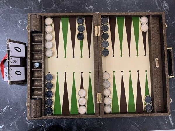 Travel Size Backgammon Board/40mm Brass rimmed Checkers
