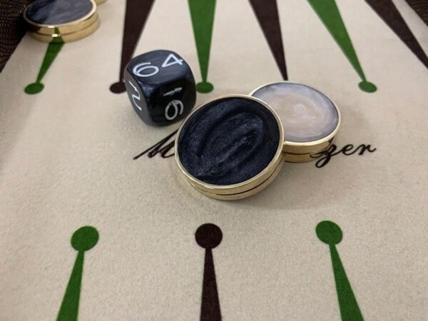 Travel Size Backgammon Board/40mm Brass rimmed Checkers - Image 8