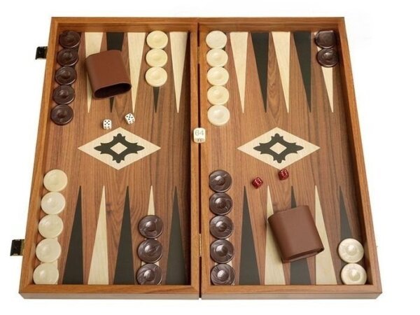19-inch Wood Backgammon Set - Walnut with Printed Field