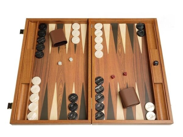 19-inch Wood Backgammon Set - Walnut with Side Racks